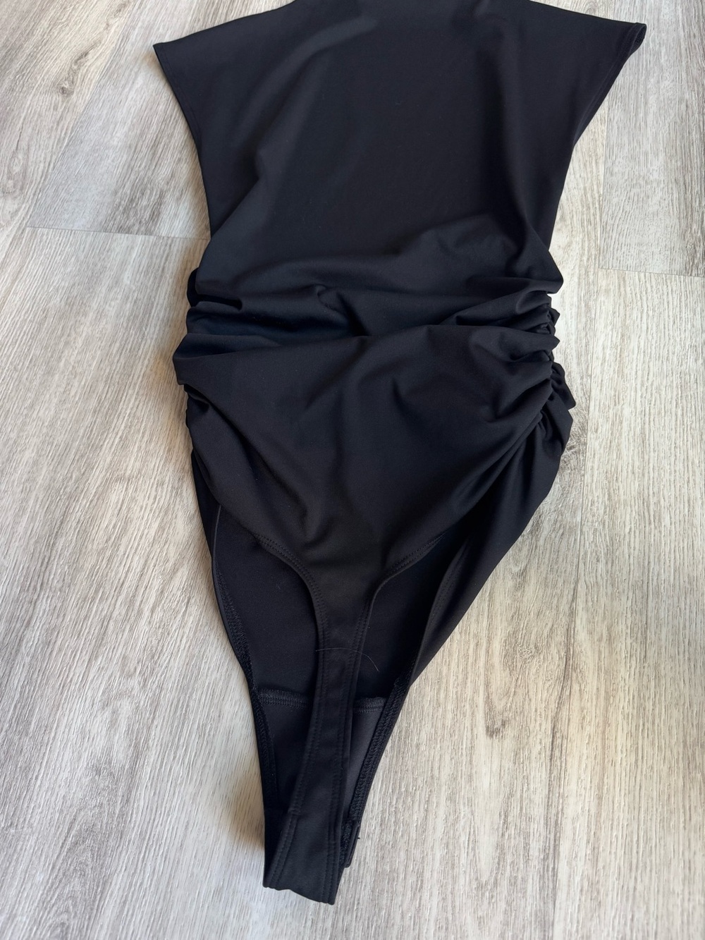 Good American Black Soft Weightless Mock High Neck Ruched Thong Snap Bodysuit XS - Picture 10 of 13